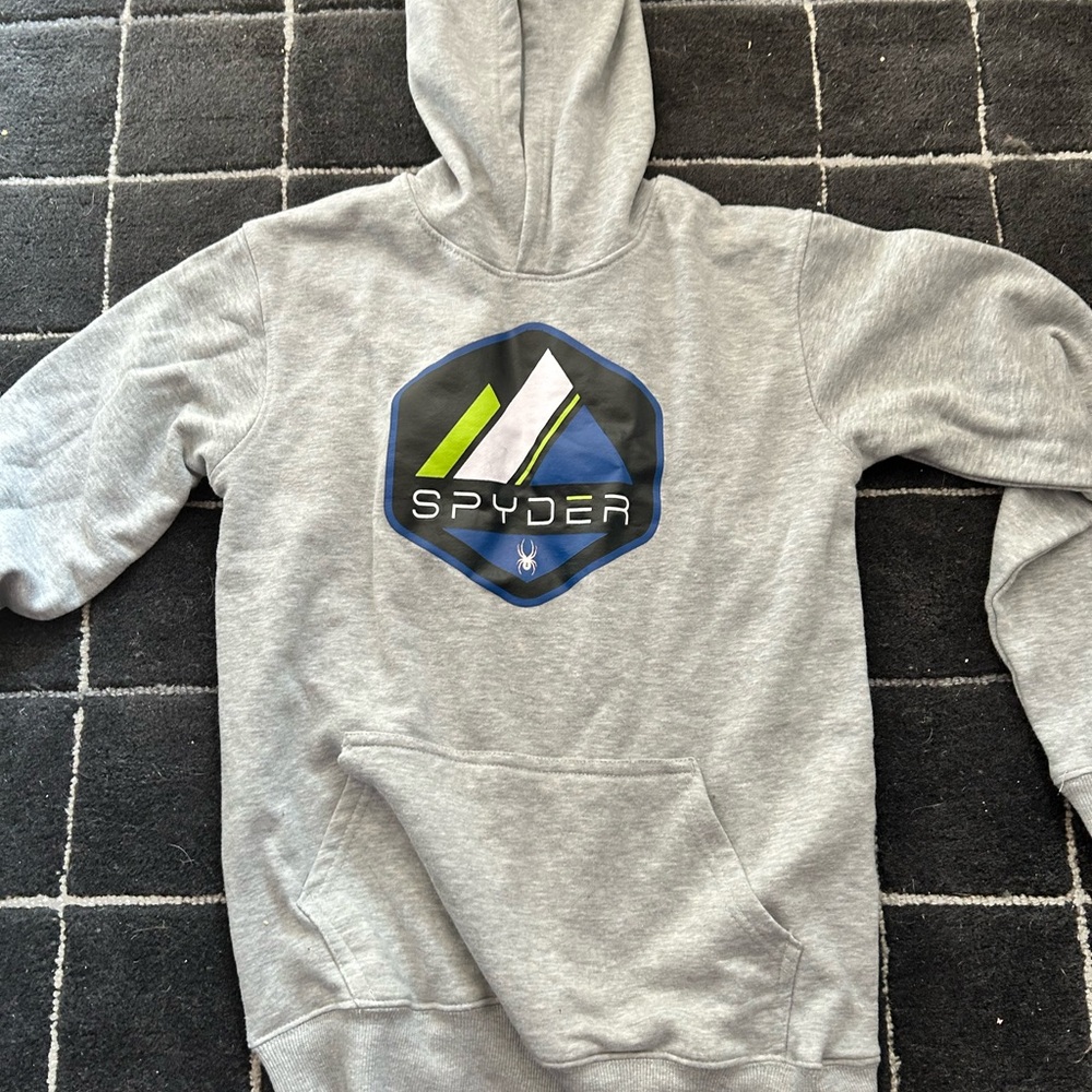 Spyder Gray Hoodie with Blue and Green Logo